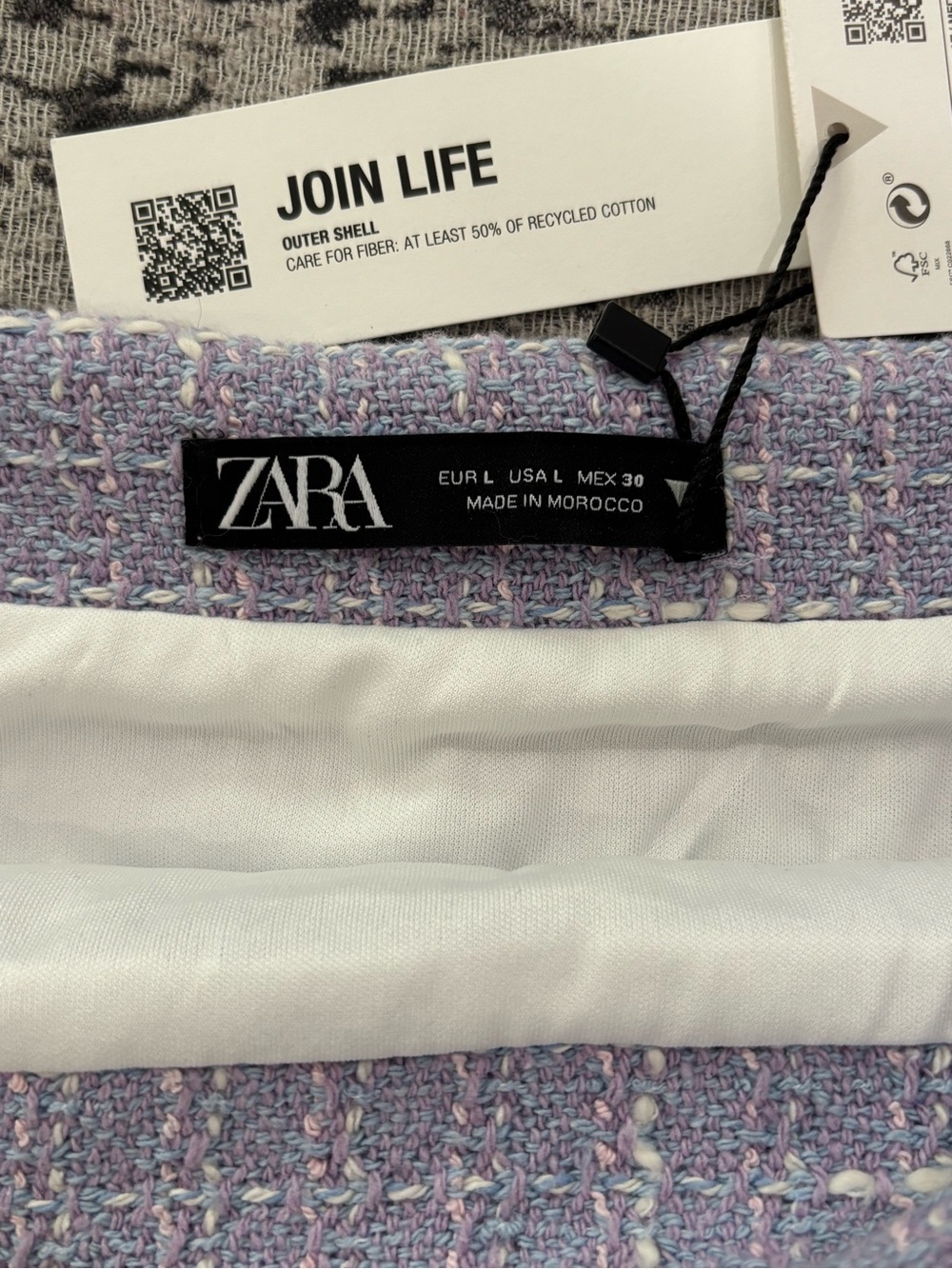 Zara Lavender Tweed Mini Skirt Size L - Picture 3 of 10